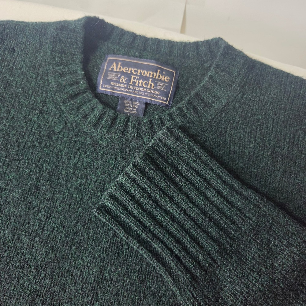 Abercrombie & Fitch Mens Forest Green 100% Shetland Wool Crewneck Sweater Large